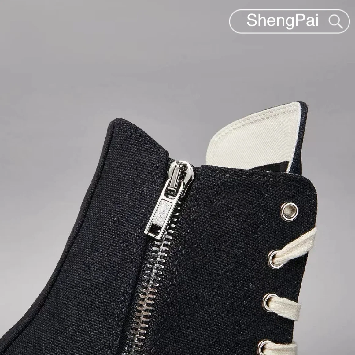 Ricks pano preto enrugado lona sapatos de cano alto owens sapatos masculinos de luxo design com zíper tênis e botas femininas