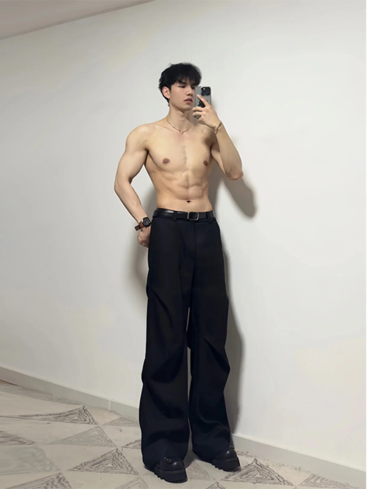 

American High Street Wide Leg Casual Pants Men Summer Trend Brand Pleated Design Sensation Floor-Length West Pants High-End B...