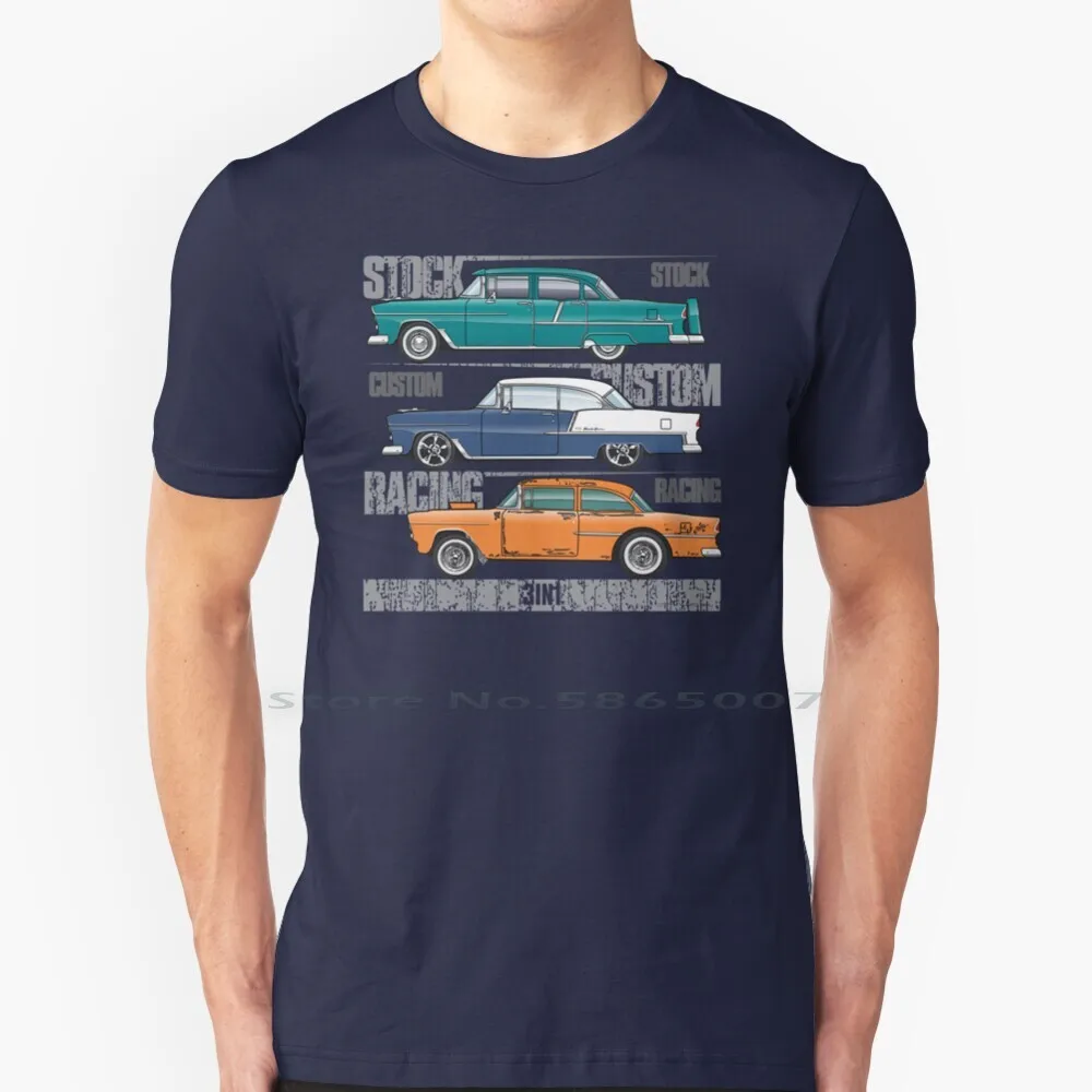 3in1 T Shirt 100% Cotton 1955 Chevy Hardtop Belair Bel Air 210 150 Coupe Sedan American Vintage Classic Usa Flag V8 Custom