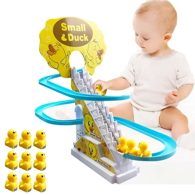 Pato elétrico para crianças, escalada, brinquedo, montanha-russa, conjunto de brinquedo, com luz led e música