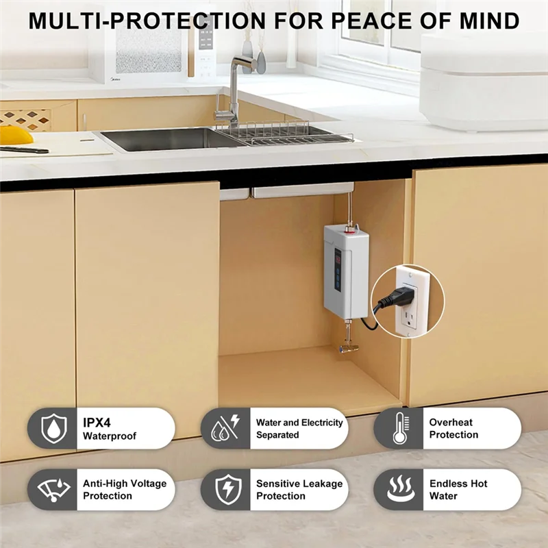 AA86 الولايات المتحدة التوصيل ، 3000 واط Tankless سخان المياه الكهربائية ، سخان الماء الساخن الفوري مع جهاز التحكم عن بعد ، LCD شاشة تعمل باللمس المياه الحرارة-B Du