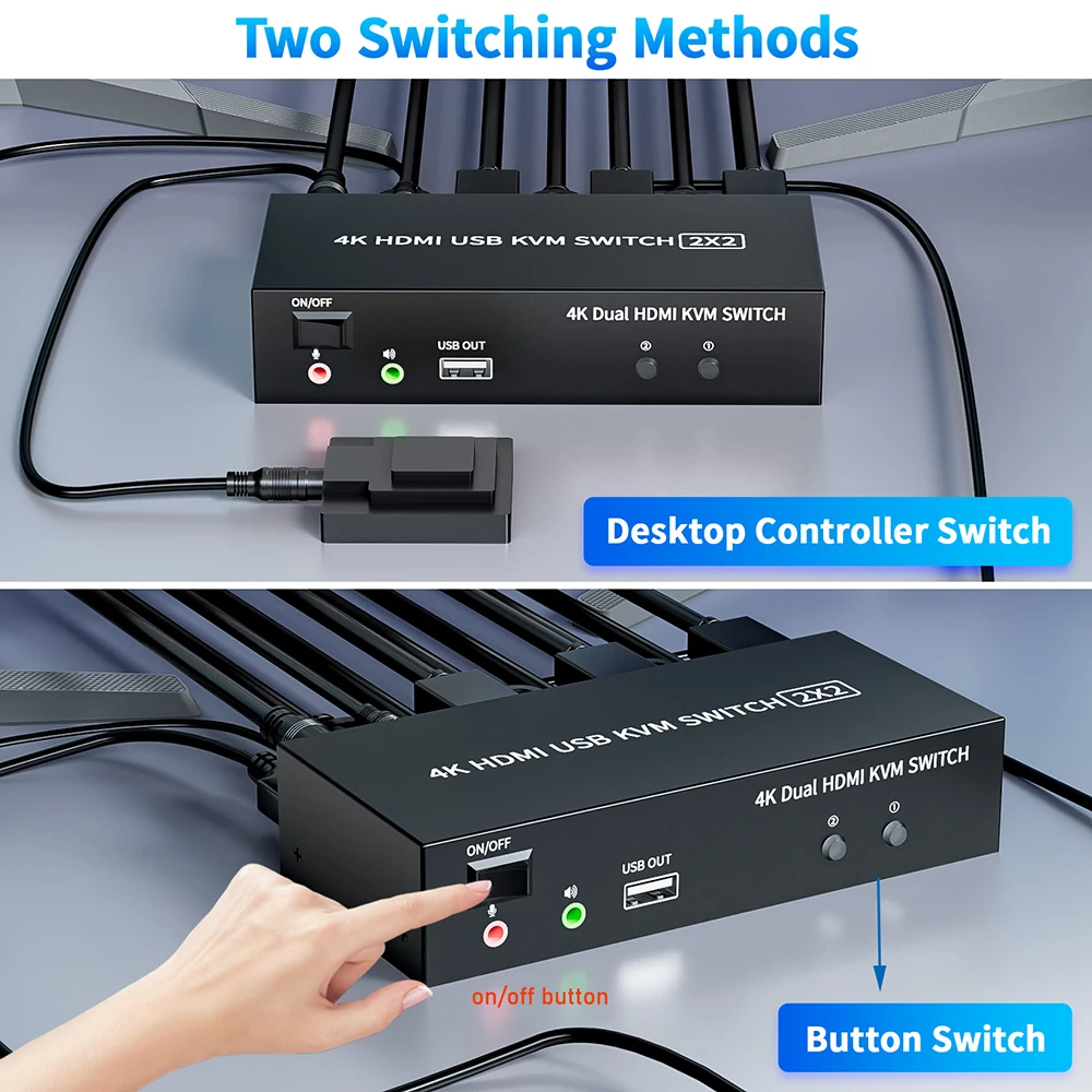 Conmutador KVM HDMI de Monitor Dual, conmutador KVM USB HDMI 4X2/2X2 o HDMI + puerto de pantalla, conmutador KVM USB con pantalla Dual - imagen 5