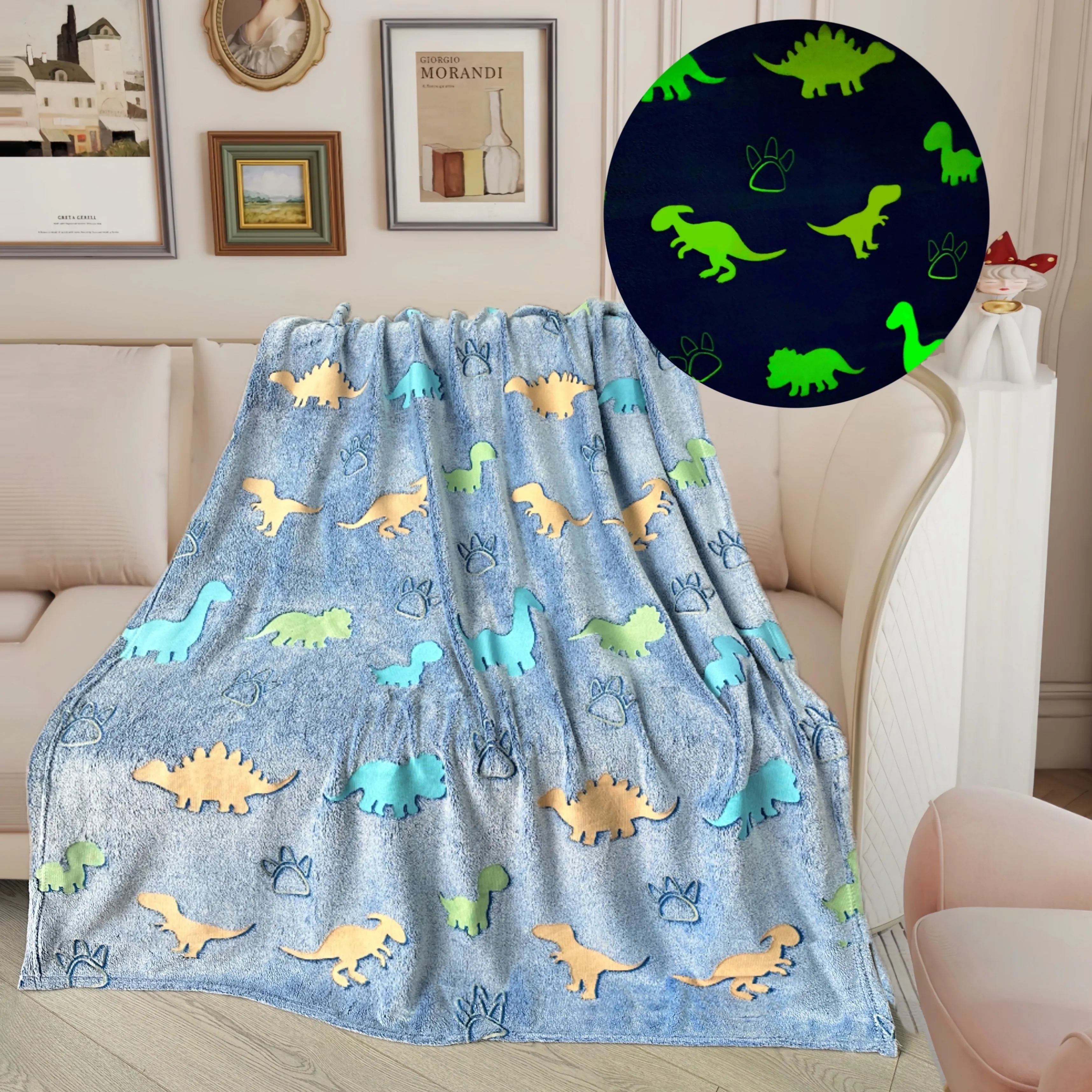 

Glow in the Dark Dinosaur Plush Throw Blanket - Soft and Cozy Flannel Blanket for Bed, Sofa, and Office - Perfect Birthday Gift