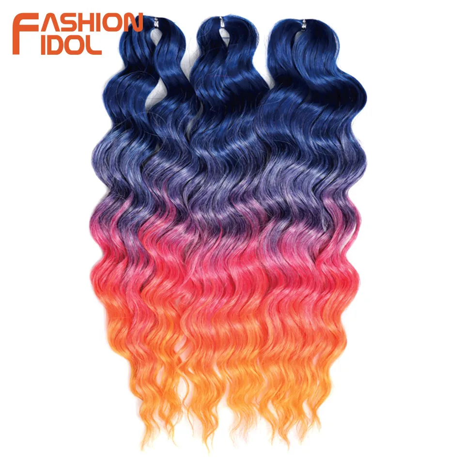 Anna 24-Zoll-Kunsthaar Wasserwelle Flechten Haarverlängerungen Ombre Blonde Deep Wave Afro Curl Twist Häkelhaar für Frauen