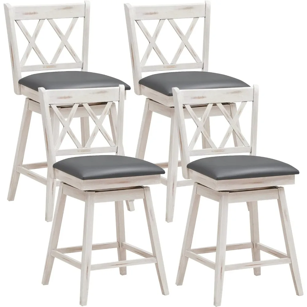 

COSTWAY Bar Stool Set of 4, 360 °Swivel Counter Height 25inch Bar Stool with Foot Rest Upholstered Cushion & Ergonomic Backrest,