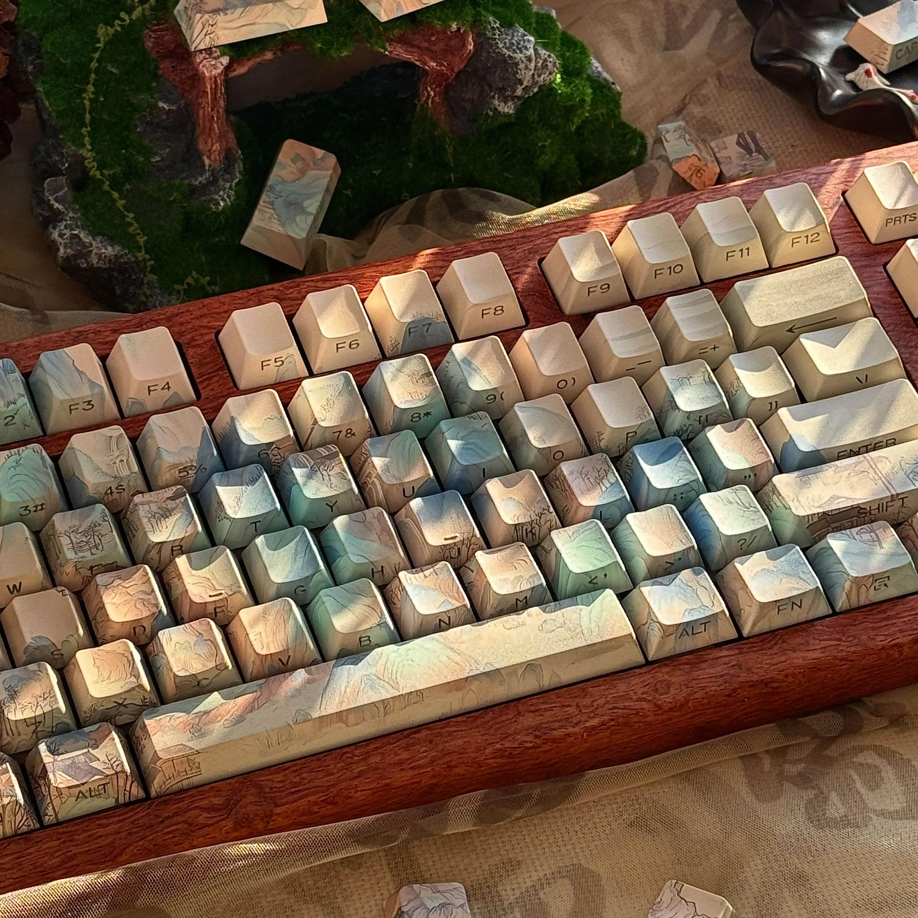 120 Keys Ancient Style Translucent PBT Cherry Keycaps Gift for Dye Sublimation Mechanical Keyboard for Made68 Mad68 Wooting 60