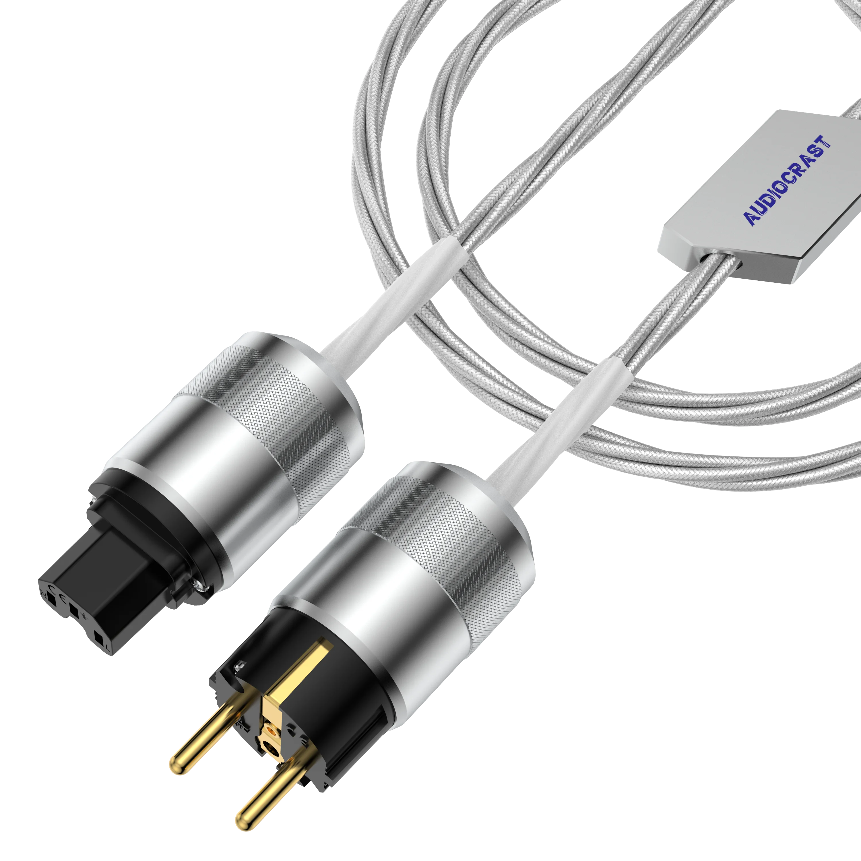 HI-End 7N OCC Silver Plated Braided Audiophile Power Cable Euro 2-pin & IEC-C15 Connectors