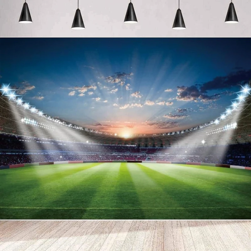 

Soccer Filed Photography Background For Stadium Green Grass Football Filed Spotlight Lights Party Backdrop Wall Banner Poster