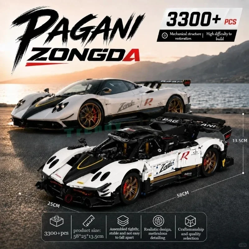 3365PCS PAGANI ZONGDA Sports Car Collectible Level Building Blocks,58cm Racing Supercar Model Kit,Adult Toys Ideal Birthday Gift