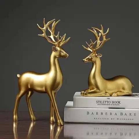 Deer Statue Standing and Sitting Resin Sculpture Reindeer Figurine Ornaments Stag Accents for Home Entrance Mantle Table Decor