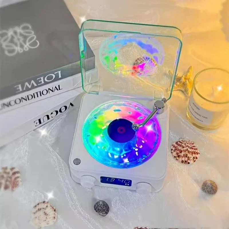 

Retro Turntable Speaker Wireless Bluetooth 5.0 Vinyl Record Player Stereo Sound With White Noise RGB Projection Lamp Effect