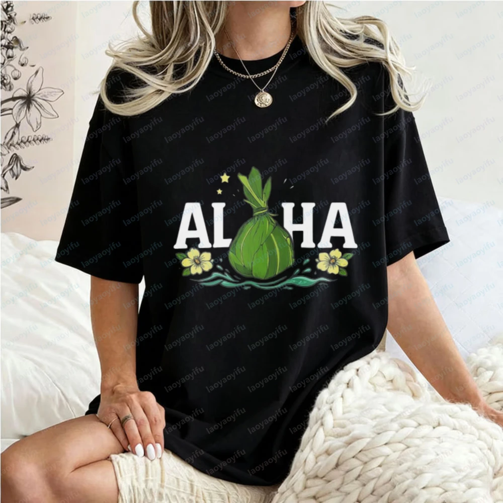 Camiseta Hawaiana Aloha Lau Lau de Algodón para Mujer y Hombre, Playera Casual de Manga Corta para Verano, Regalo para Amantes de la Comida Tropical, Ropa Mujer