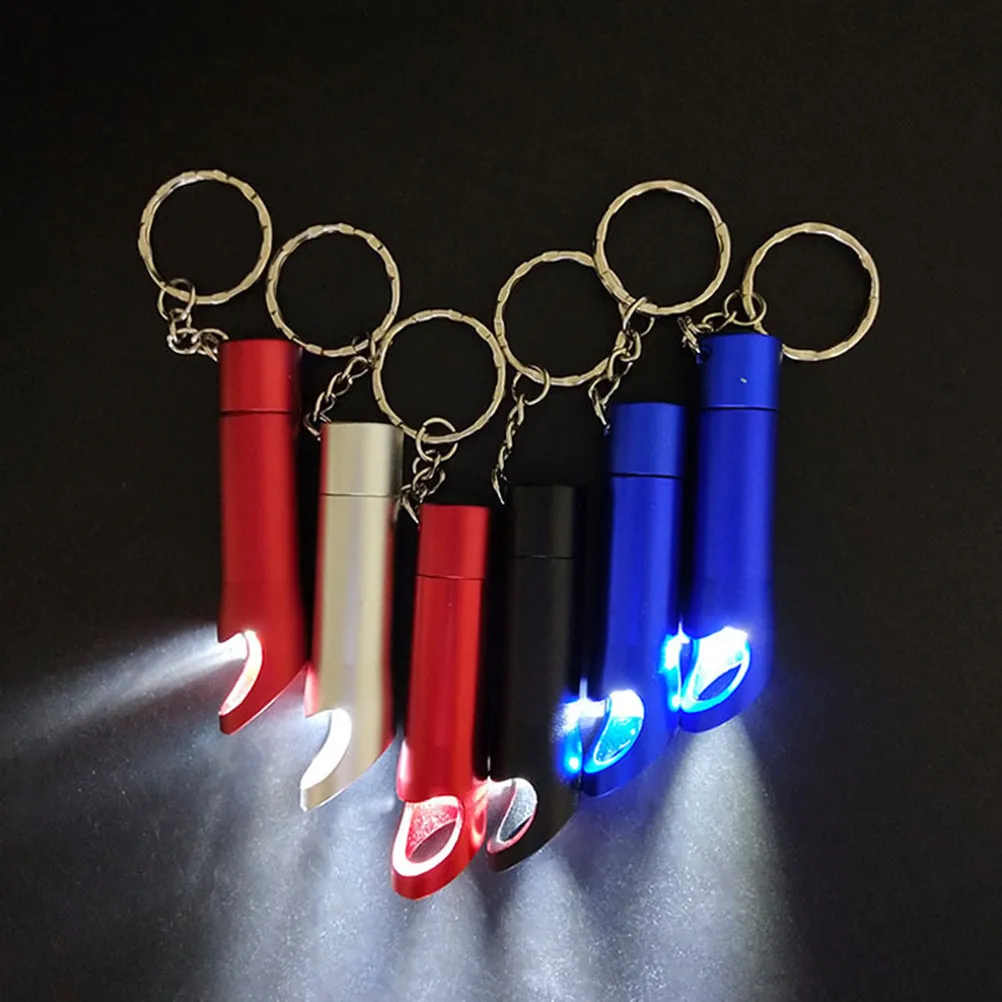 6Pcs LED Torch Keychains Mini Key Holder Bottle Opener Compact Flashlight Stylish Key Decoration Keyring for Men Women Mixed