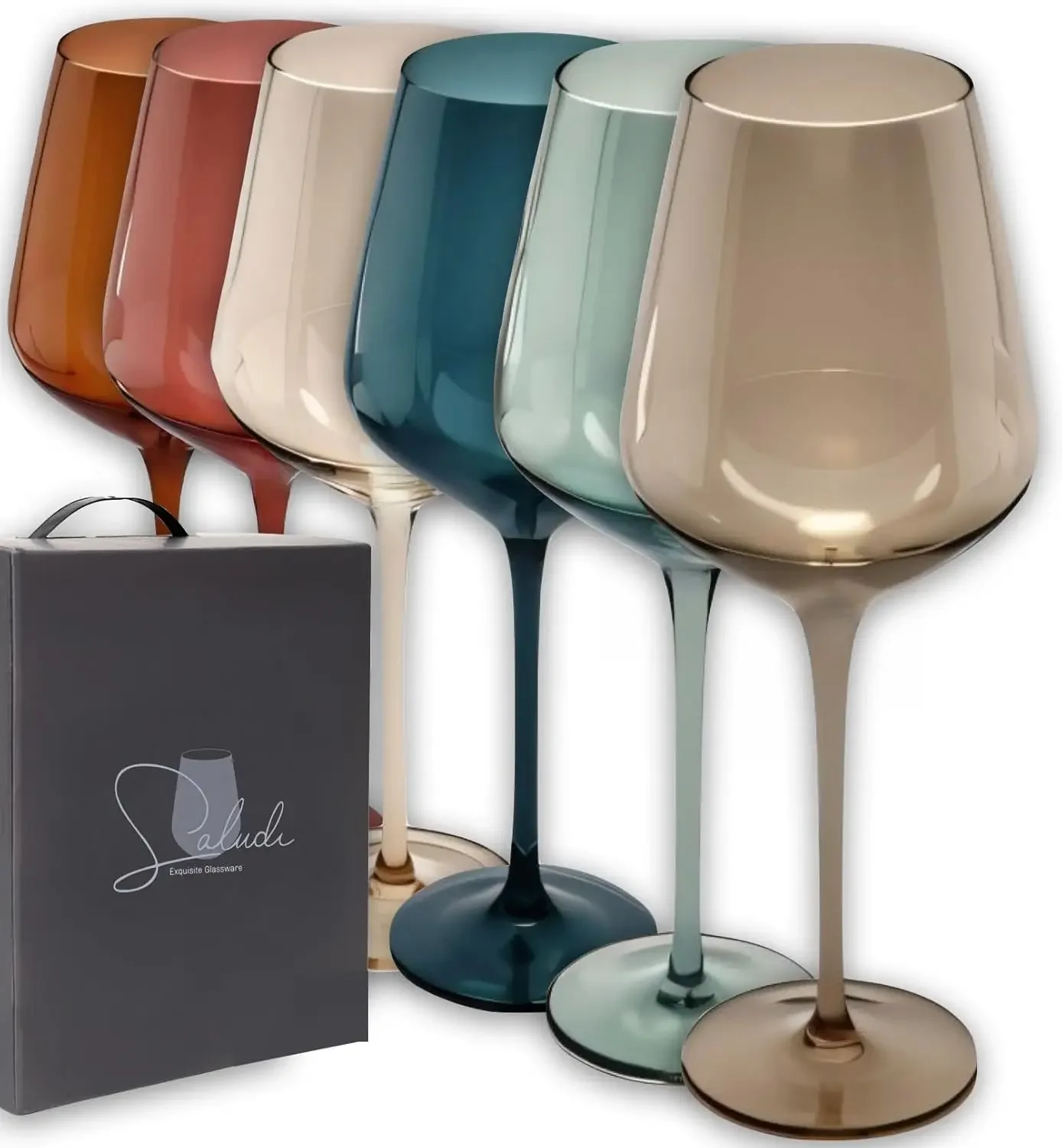 Colored Wine Glasses, 16.5oz (Set of 6) Stemmed Multi-Color Glass - Great for all Wine Types and Occasions - Luxury, Dura