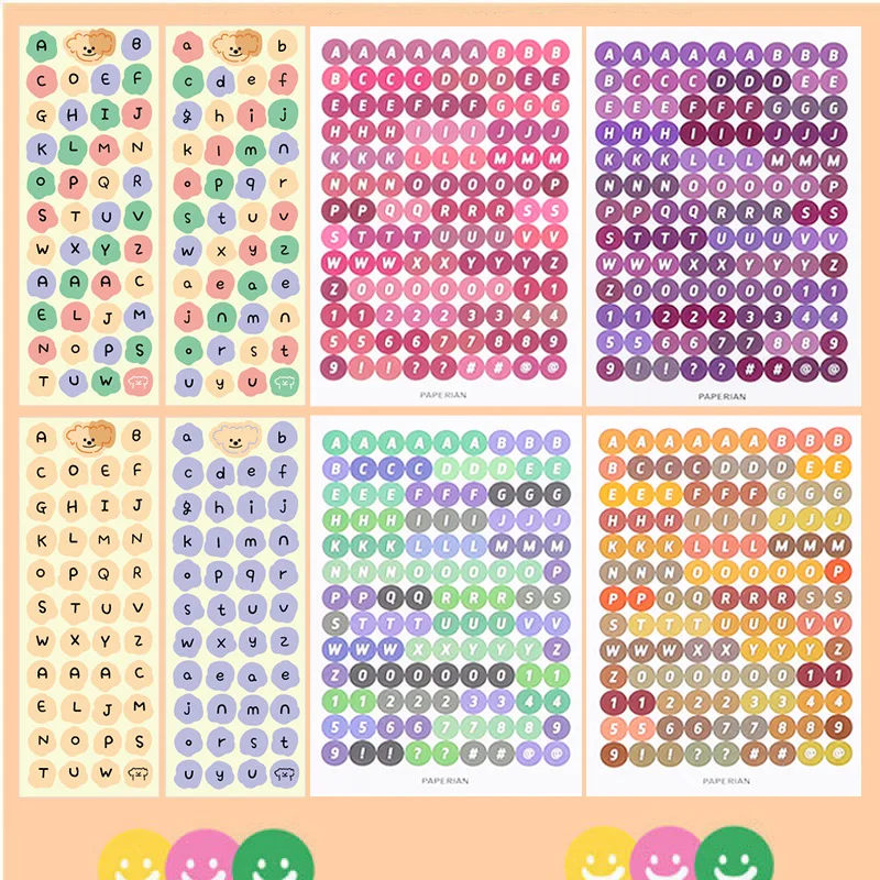 Cross-border Gooka Round Letter Sticker Set Candy Color Digital Self-adhesive Hand Account Decoration English Label Sticker