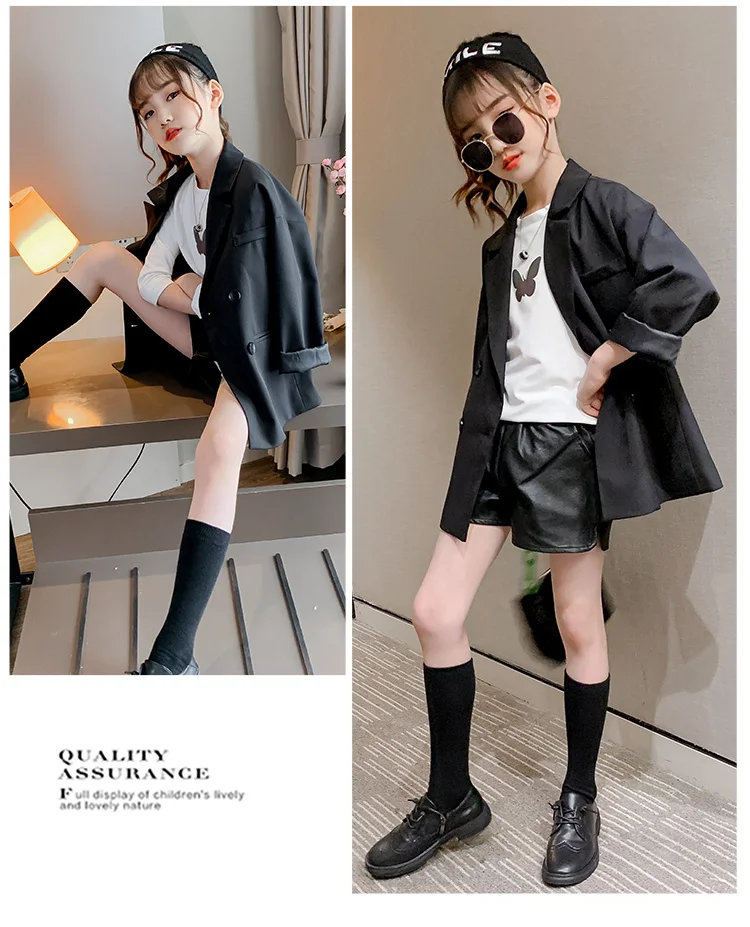Eleganter Kinder-Blazer in Schwarz, Hochzeitsjacke für Mädchen im englischen Stil, formelle Kleidung, lockerer Freizeitanzug für Kinder. – Detail 6