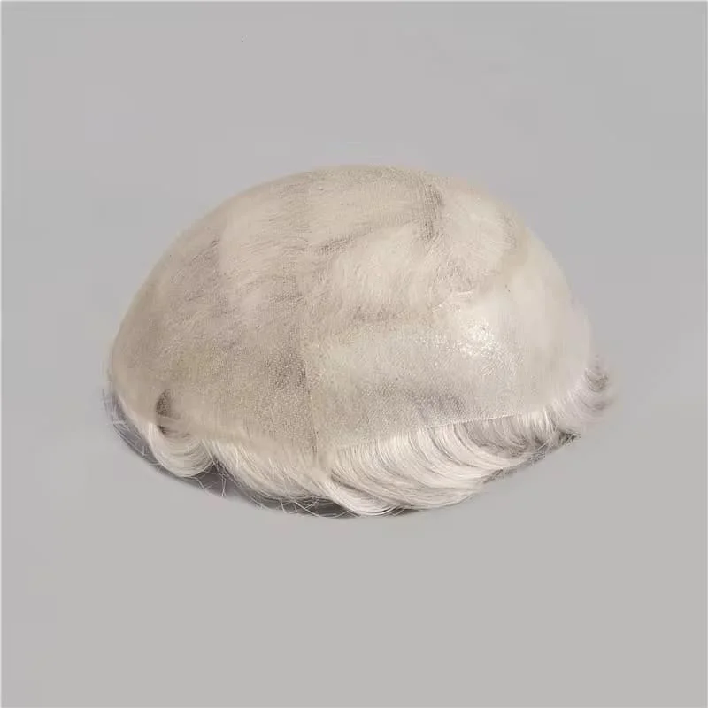 شعر بشري أصلي 100% Q6 دانتيل سويسري وقاعدة PU للرجال شعر مستعار Q6 60RY أبيض 110% كثافة نظام شعر مستعار للرجال شعر طبيعي ريمي بشري