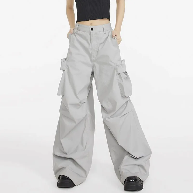 WCFCX STUDIO 90S Vintage Cargo Pants for Women Pockets Oversize Pants Y2K Aesthetic Low Waist Wide Leg Baggy Parachute sweatpant