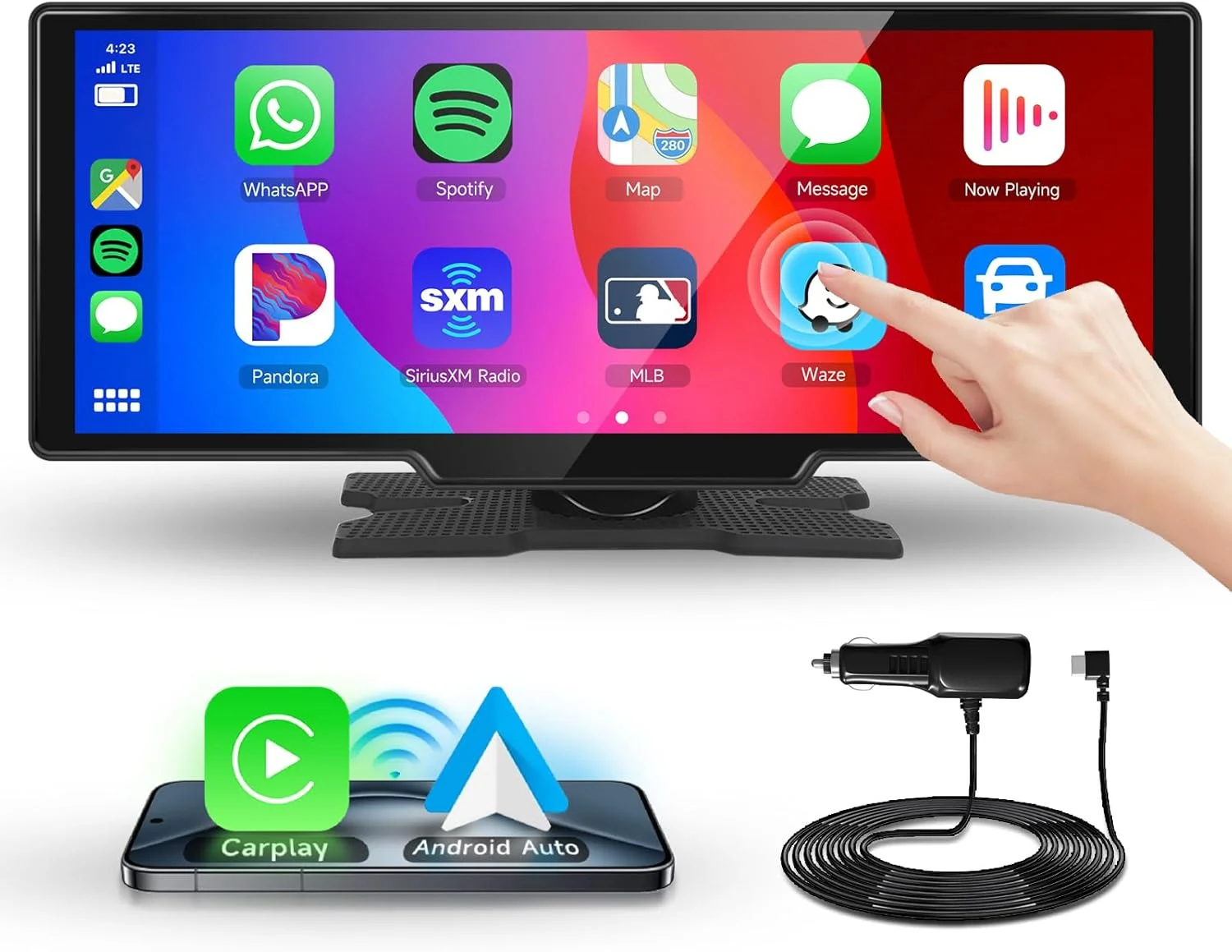 10.26-Inch Upgraded Carplay Display, Supports Carplay, Android Auto, Screen Mirroring, As Well As Backup Camera, Navigation, And Voice Assistant Features. Compatible with All Car Models That Can Connect Via AUX
