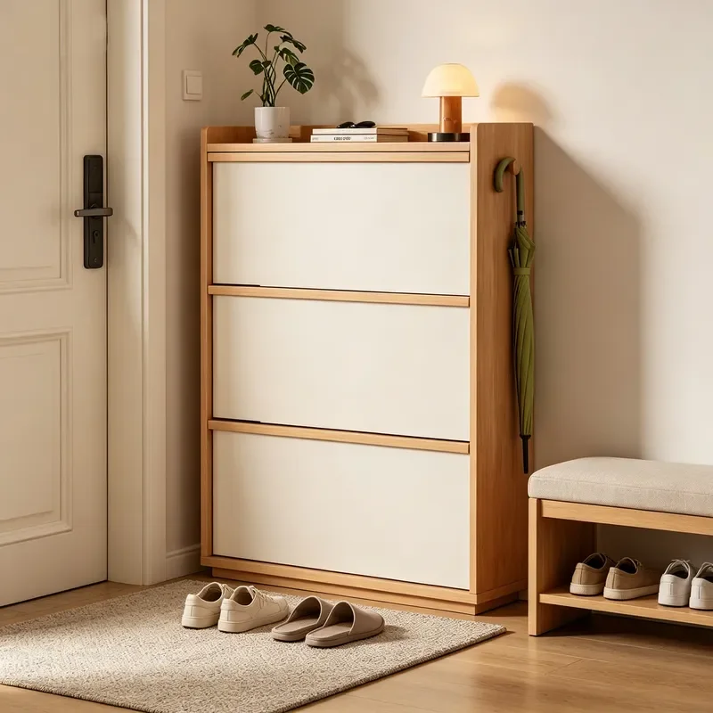 For Entryway Ultra Thin Tipping Bucket Shoe Cabinet Integrated Storage Locker Simple Partition Rack Space Saving Furniture