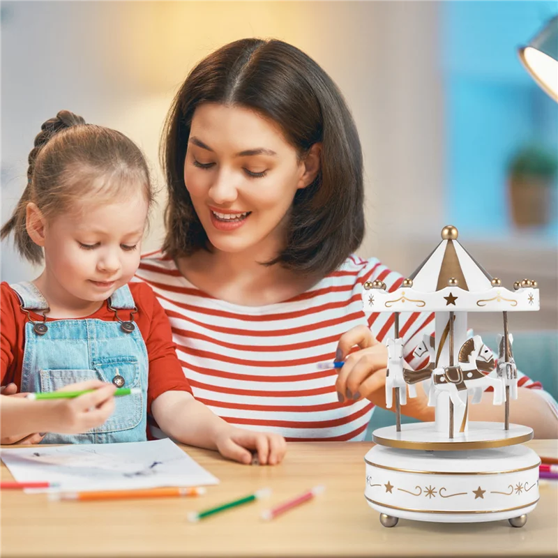 A48U Kotak Musik Merry Go Round Kotak Musik Dekorasi Ruangan Kotak Musik Putar Putar Hadiah Terbaik untuk Anak Laki-laki Perempuan