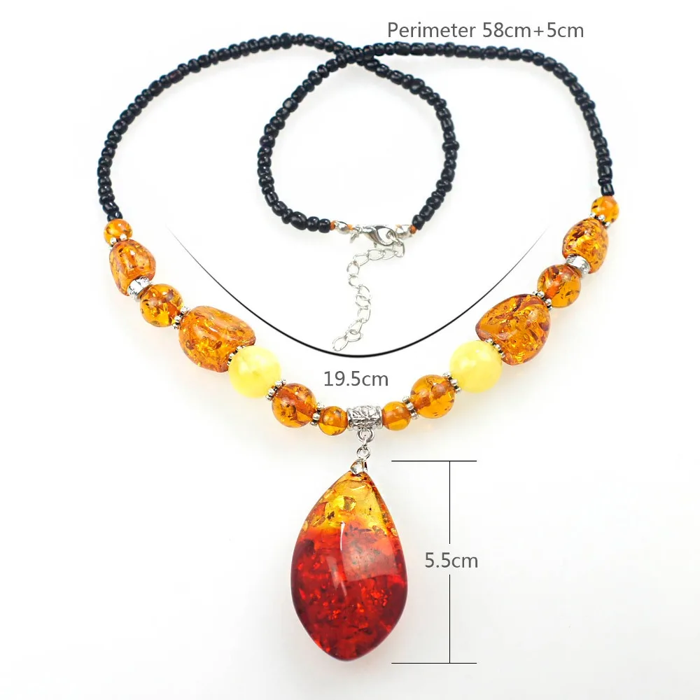 Beautiful Amazing Tear Drop Baltic Created Beads Chain Bib Pendant Necklace For Women Girls Statement L61101