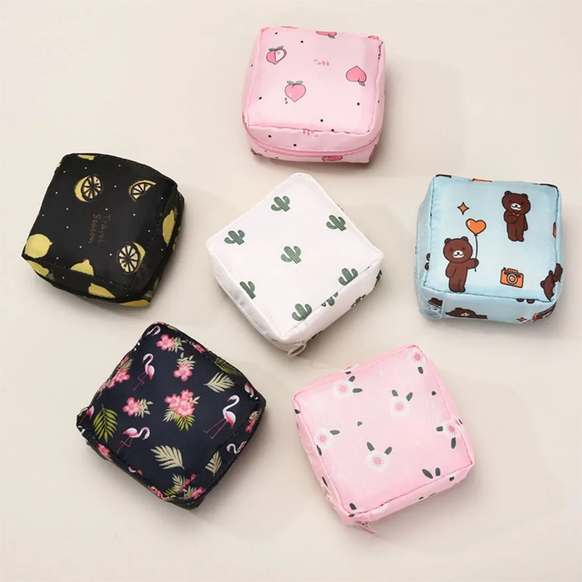 Portable Storage Bag for Sanitary Napkin Pads Cartoon Cute Waterproof Sanitary Napkin Storage Bags  Girls Cosmetic Bags & Cases