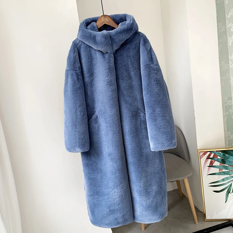 2023 Winter Solid Plus Size Warm Long Rabbit Fur Coats Female Lapel Outerwear Brand Thick Jacket Women Faux Fur Coat