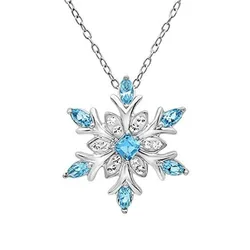 Fashion Christmas Jewelry Snowflake Crystal Necklace Frozen Winter Necklace Square Crystal Zirconia Snowflake Pendant Necklace