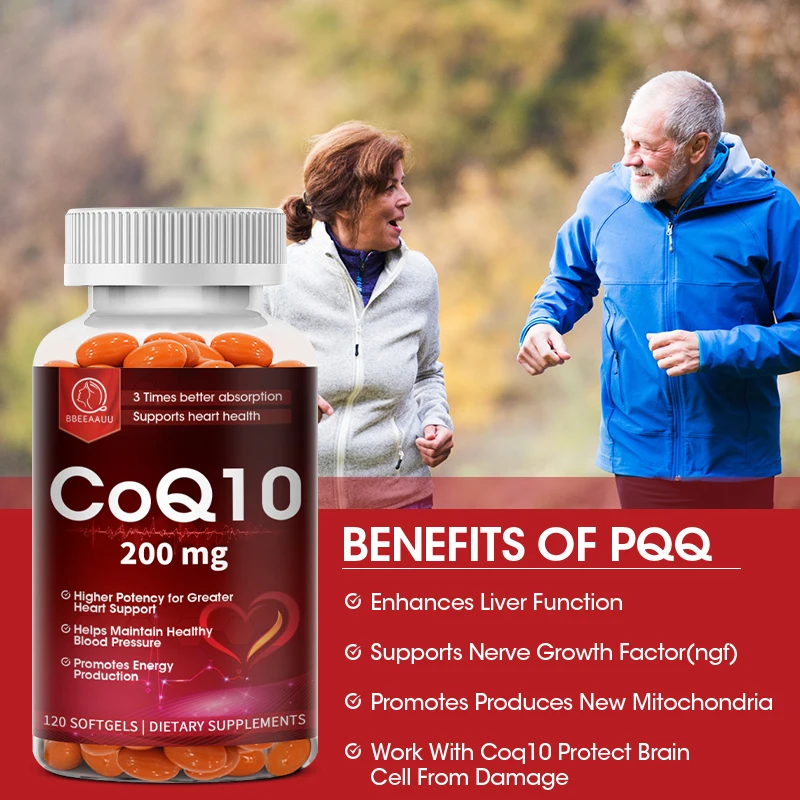 BBEEAAUU 120PCS High Potency Coenzyme Q10 โซท์เจล,มังสวิรัติส่งเสริมหัวใจและหลอดเลือด & สุขภาพหัวใจให้พลังงานสนับสนุน