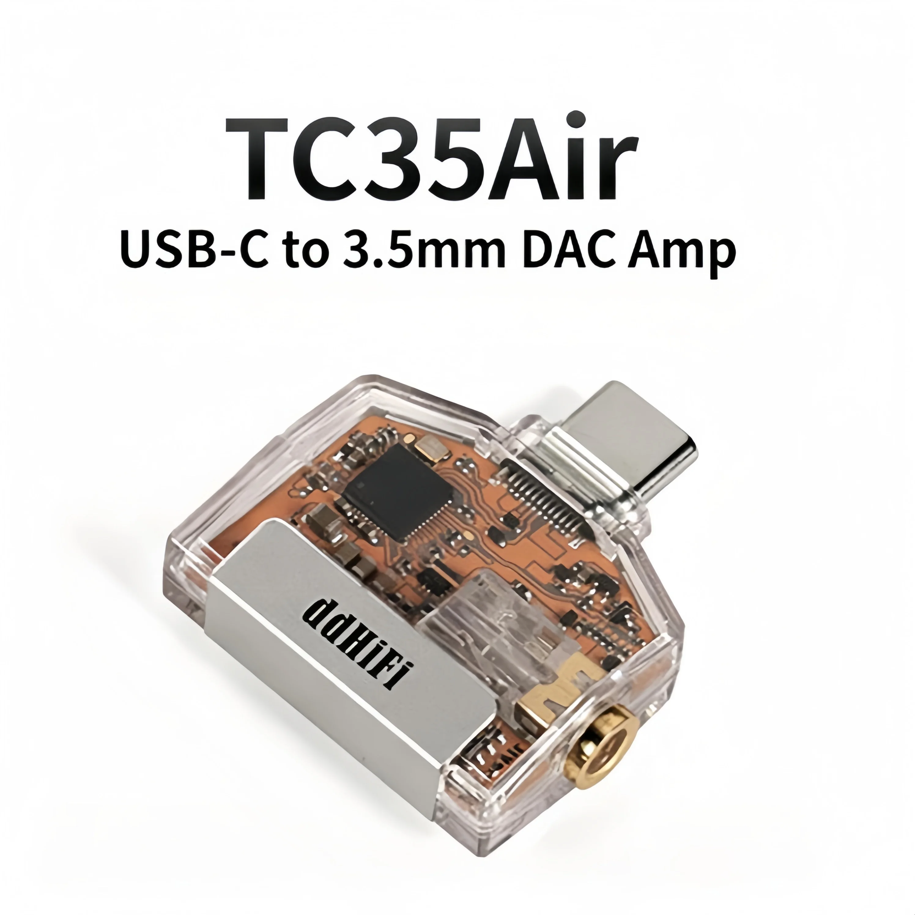 DD ddHiFi TC35Air T‑Shape USB‑C to 3.5mm Hi‑Res DAC Amp, Transparent PC, CS43198 DSD256 24Bit/384kHz, In‑line Mic, RGB Indicator