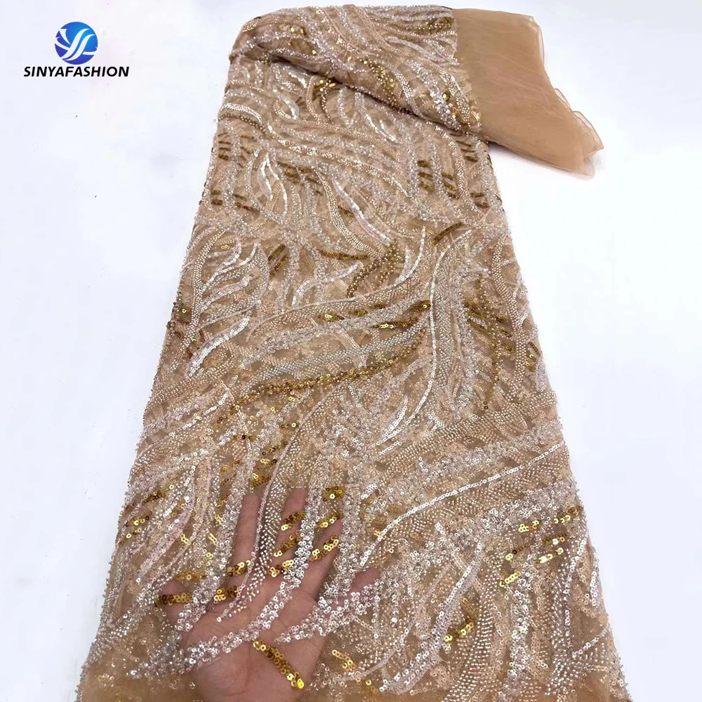 

Sinya Fully Sequins Beads French Tulle African Nigerian Wedding Bridal Beaded Lace Fabric Luxury Embroidery For Women Dress