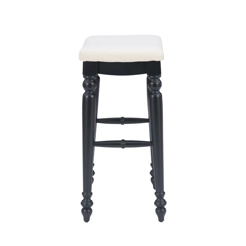 30 inch Backless Bar Stool Saddle Seat Rubberwood Kitchen Dining Room Sturdy Foot Rails Plush Padded Fabric Easy Assembly