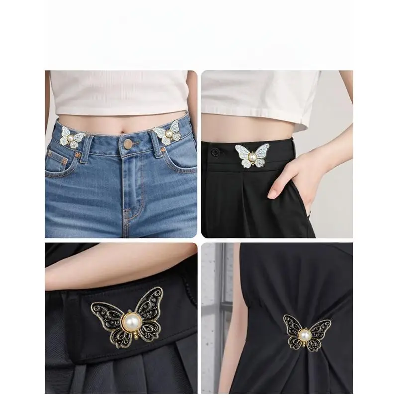 1Pc Butterfly Waist Reducer Clip Adjustable Jeans Button No Sew Detachable Waistband Resizer Magic Tools