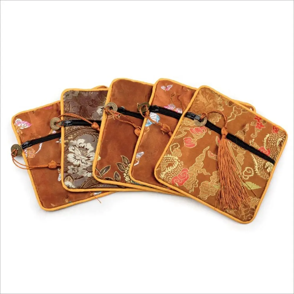 

Tassel Mini Embroidery Canvas Coin Purse Copper Cash Pendant Square Flower Jewelry Packing Bag Large Capacity Storage Bag