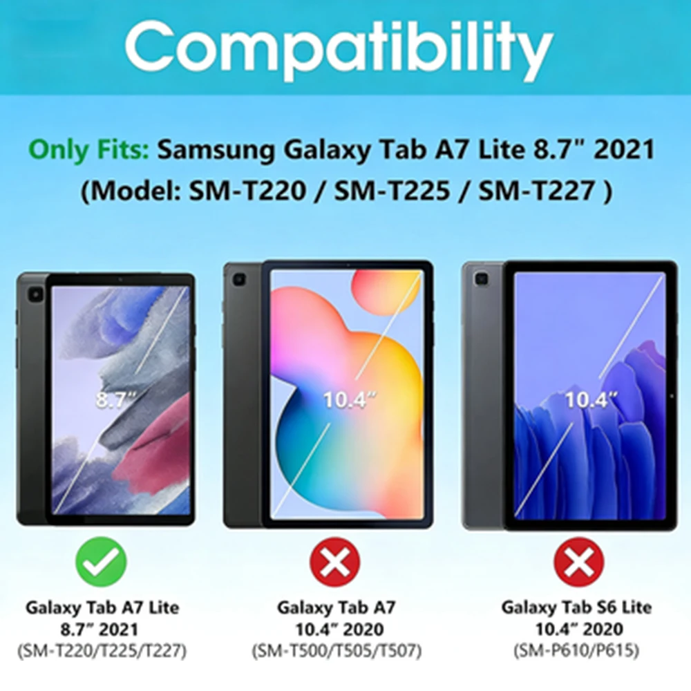 Tablet Case for Samsung Galaxy Tab A7 Lite 8.7 Inch 2021 (Model: SM-T220/T225/T227),Trifold Stand Cover with Soft TPU Back Shell