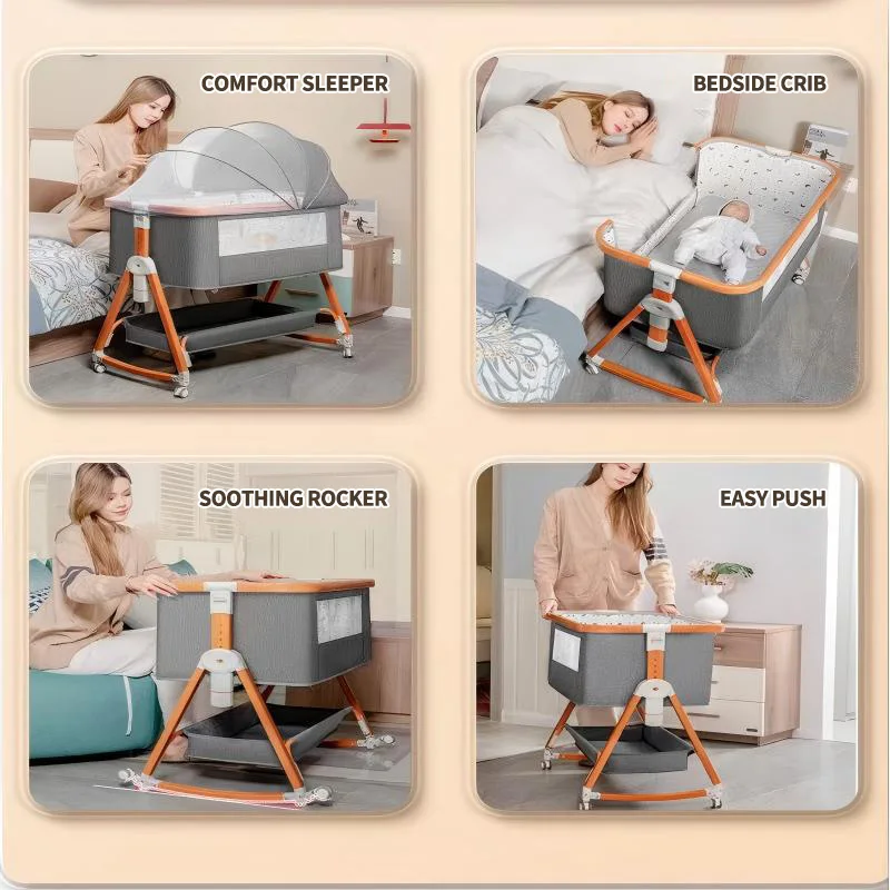 سرير أطفال هزاز 2 في 1، سرير قابل للطي ومحمول بعجلات قابلة للقفل، ميل علمي لمنع الاختناق،