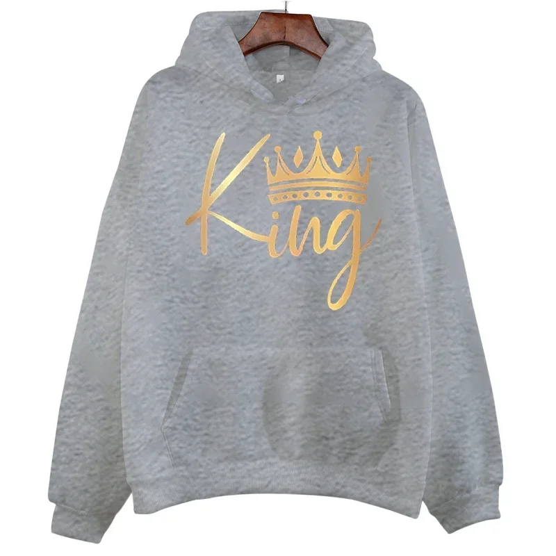 Spring Autumn Couple Sweatshirt Pattern KING and QUEEN Gold Crown Print Hoodie Fashion Couple Matching Tops Streetwear