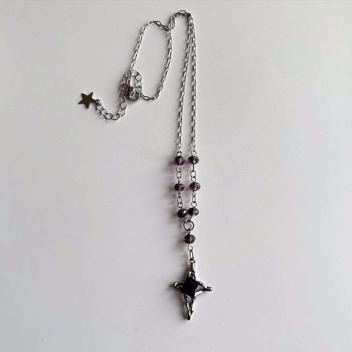 Lariat Rosary beaded necklace with Black Star pendant / whimsigoth Y2K grunge fairycore mall goth