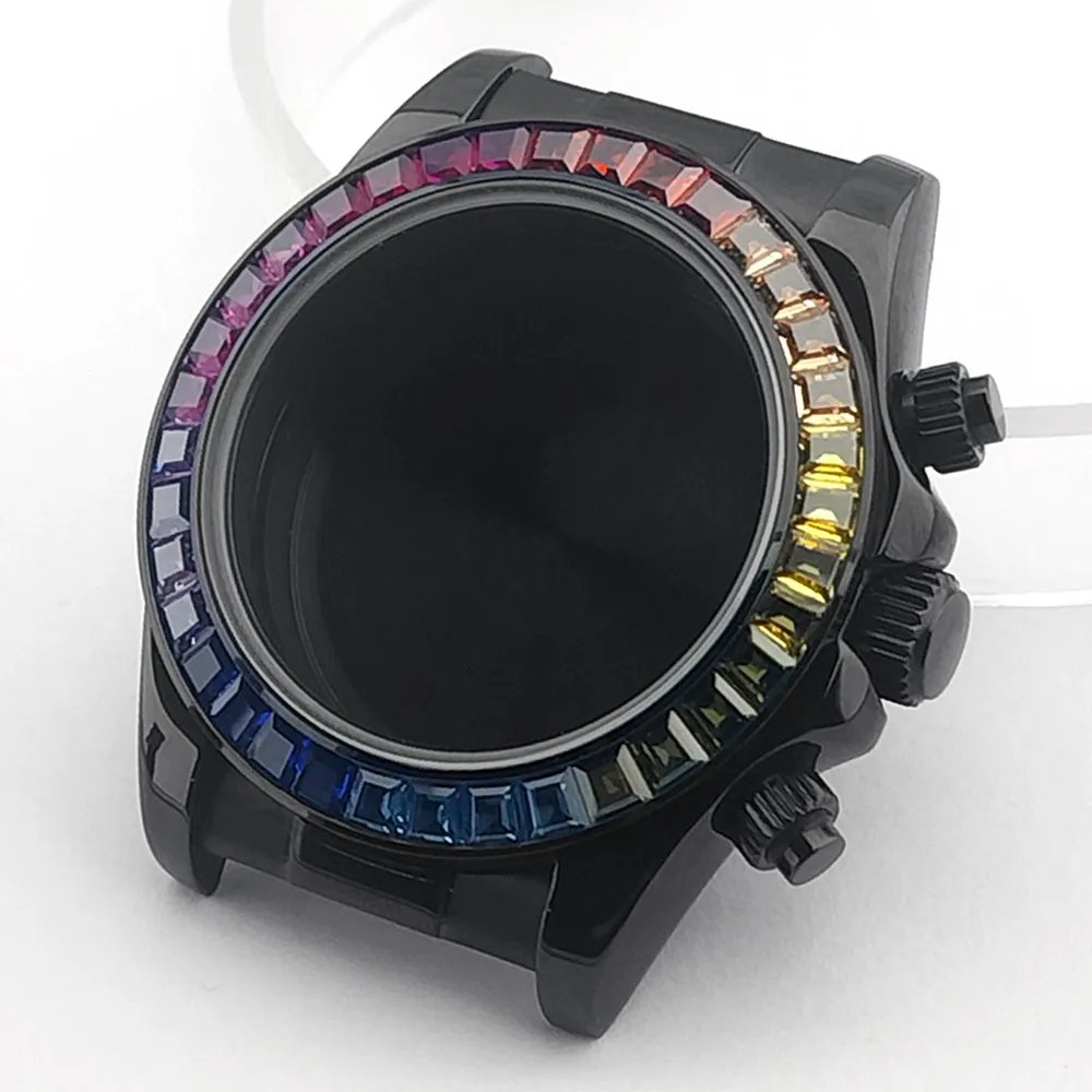 39,3 mm farbiges Kristall-Diamant-Gehäuse, passend für VK63-Uhrwerk, Silber, Roségold, Schwarz, Uhrenzubehörteile, kann zusammengebaut werden. – Detail 9