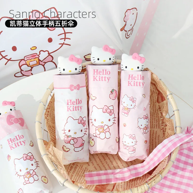 

anime Hello Kitty Fully automatic umbrella girl decorate cute Both sunny and rainy Portable fold Vinyl Sun Umbrella Gift