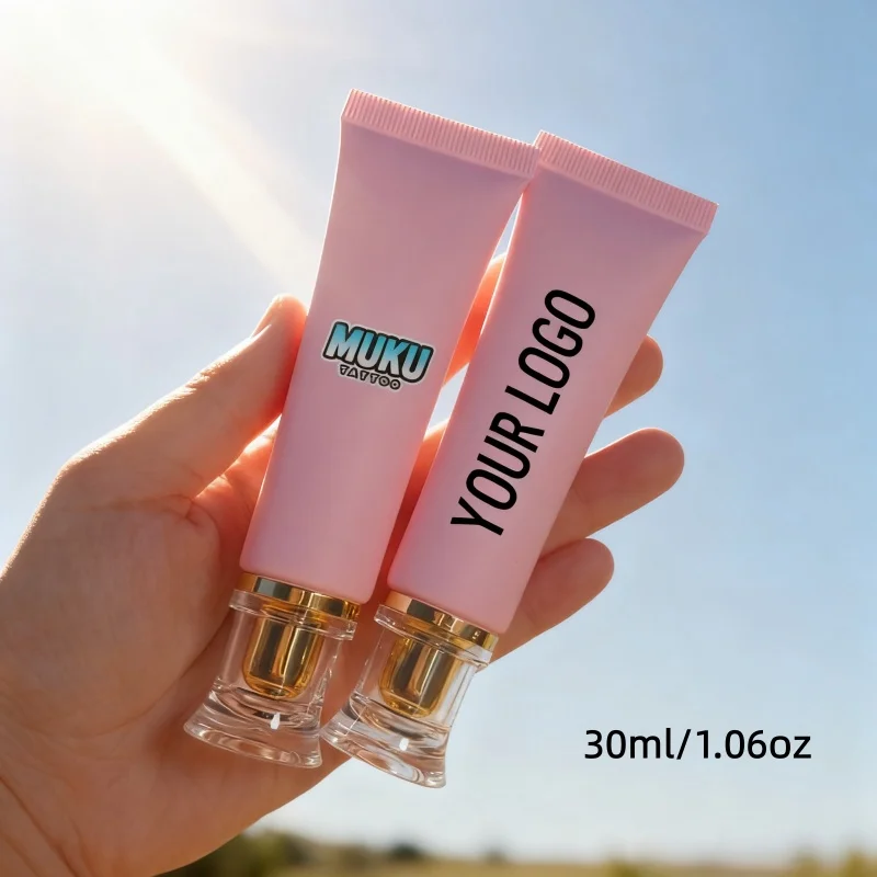 【ロゴカスタム】50個 カスタマイズされた30gフロストピンクホース、ゴールド/シルバーウエストクロージャー付き、アクリルカバー、インナープラグ付き、少量生産