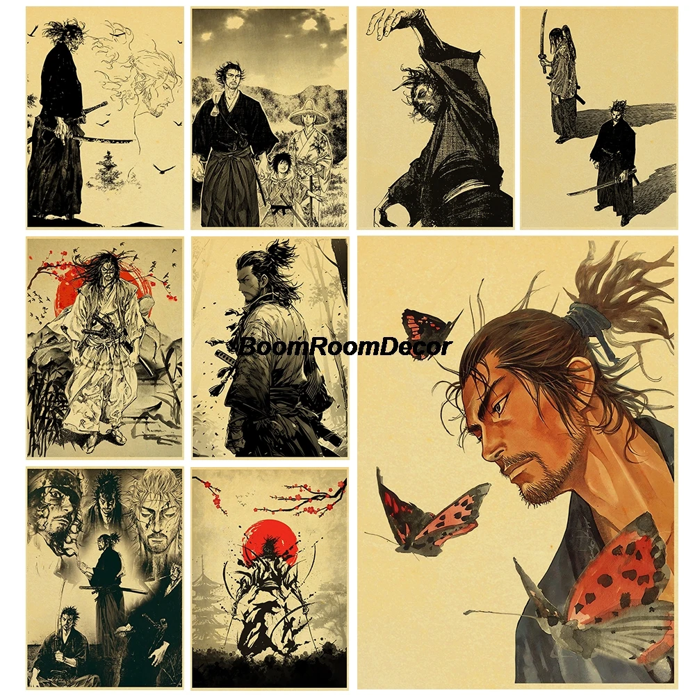 Vintage Japanese Anime Miyamoto Musashi Manga Poster Retro Art Picture Funny Home Room Painting Wall Bar Cafe Living Decorative