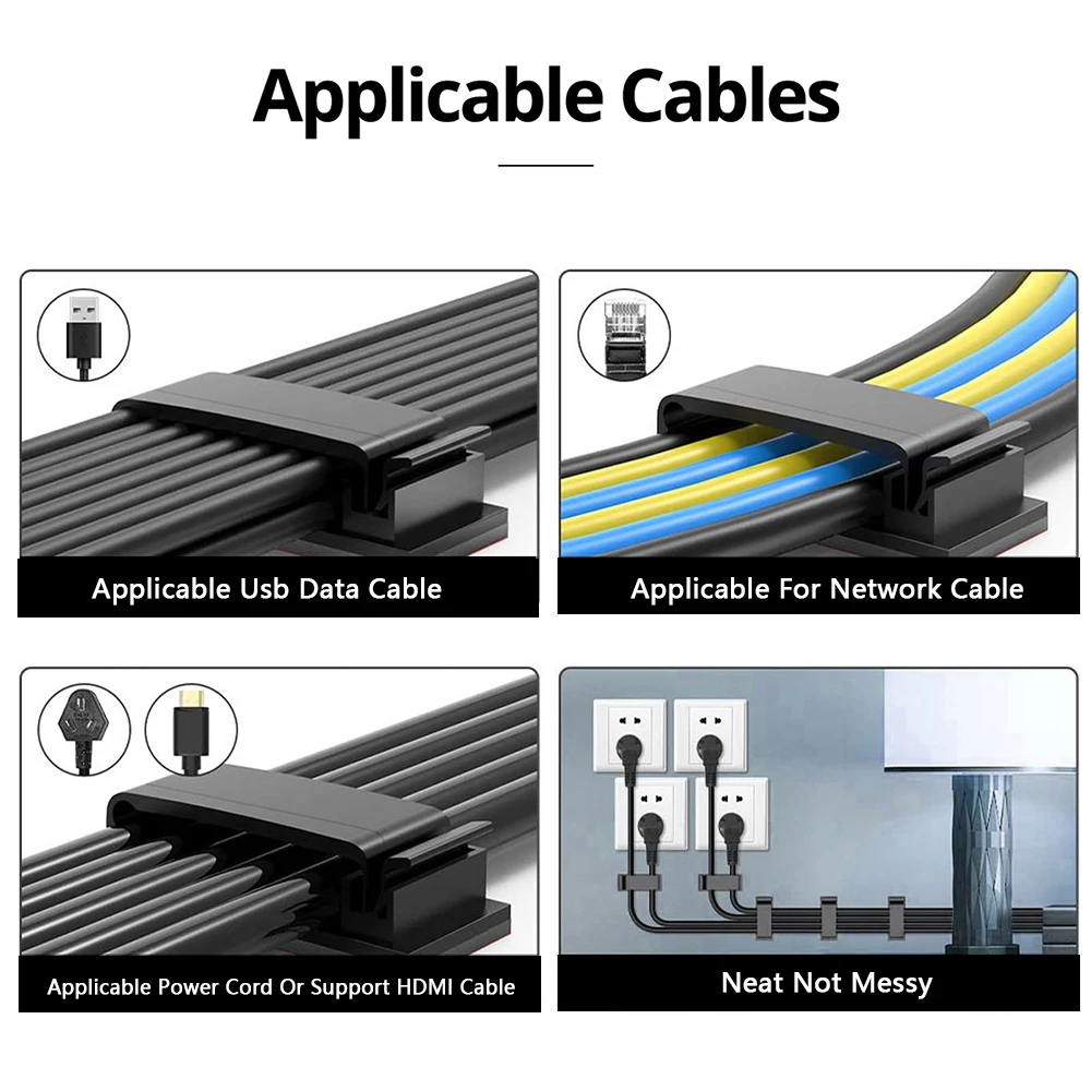 مشابك كبلات ذاتية اللصق ، مشابك قوية ، بولي أميد 66 ، ترقية ، USB ، منظم خطوط ، مشابك ، أسود ، أبيض ، 50 *