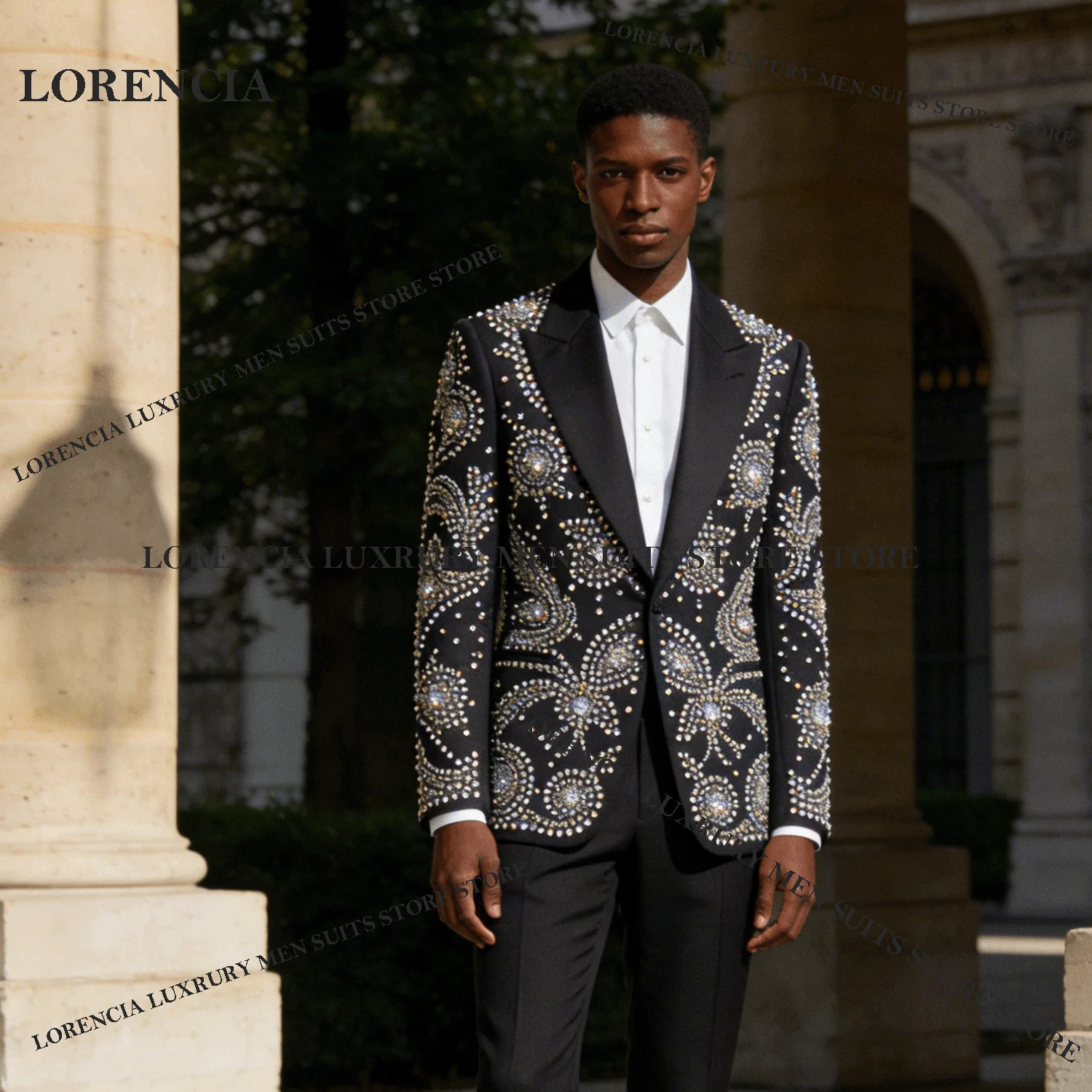 

Fashion Men Diamond Design Suits Customized Exquisite Wedding Tuxedos Sparkly Slim Ropa hombre 3 Pieces Sets Groom Male Blazers