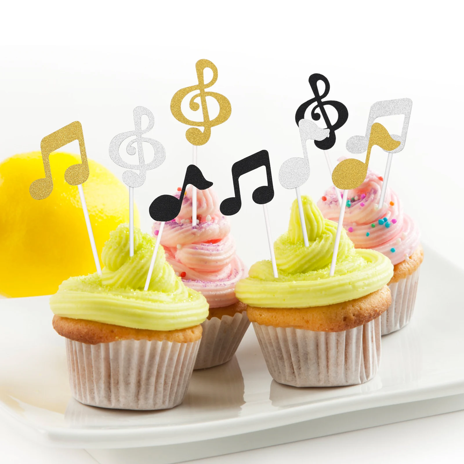 18pcs Music Notes Musical Themed Glitter Powder Cupcake Decorations Cupcake Toppers Cake Decorations for Wedding Party