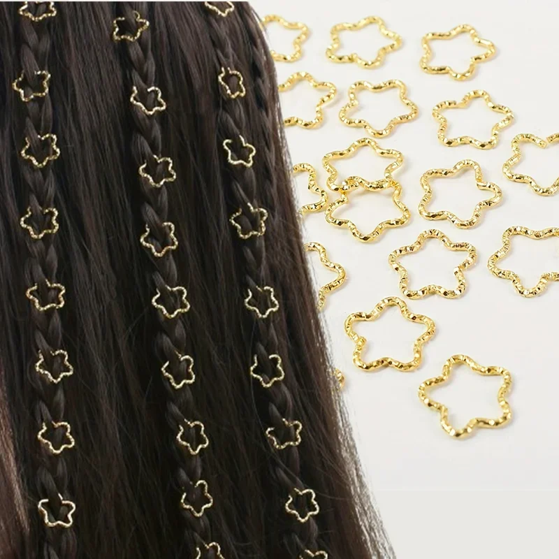 30PCS Alloy five-pointed star Hair Cuffs For Braids Metal Dreadlock Beads Hair Cuffs Rings Multi Style Braids Accessories