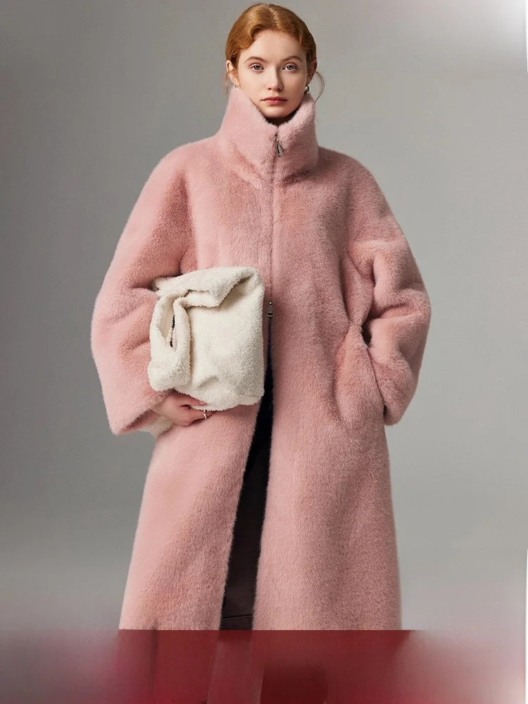 

Женская шуба средней длины Ele Young, зима 202, водостойкая норковая бархатная цельная шуба, корейская молния