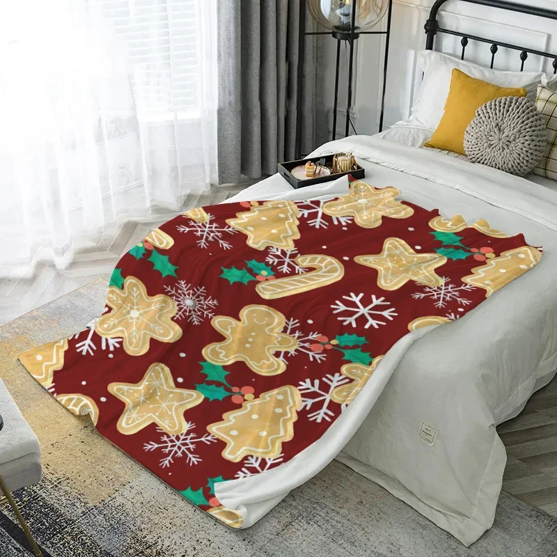 1 Stück festliche Lebkuchenkekse Muster Weihnachten Flanelldecke Decke Nickerchen im Büro rot festliche Atmosphäre bringt Glück