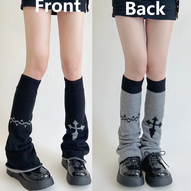 New Knit Cross Leg Warmers Y2k Chain Leg socks Japanese Punk Hot Girl Dark Women Harajuku Gothic Cable Socks Cosplay Accessories